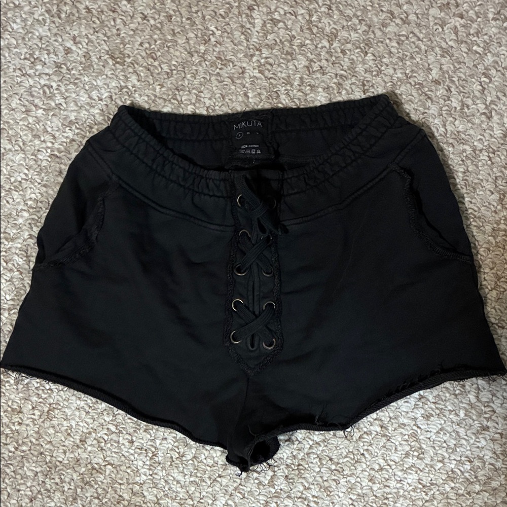 Mikuta Women's Black Lace-Up Athletic Shorts